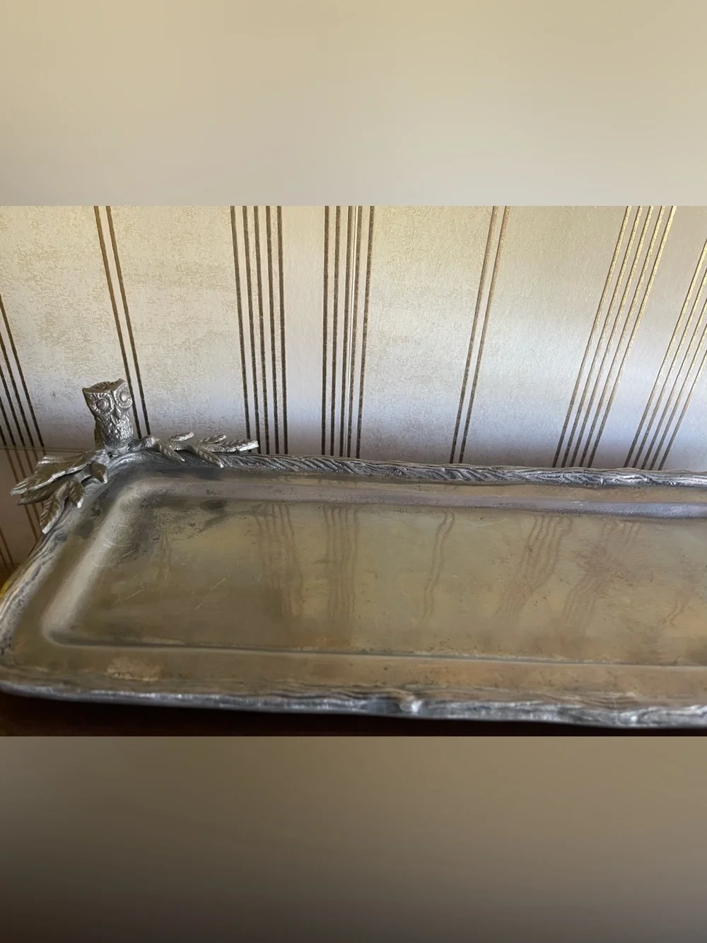 Antique-Style Decorative Tray in metal grey finish.